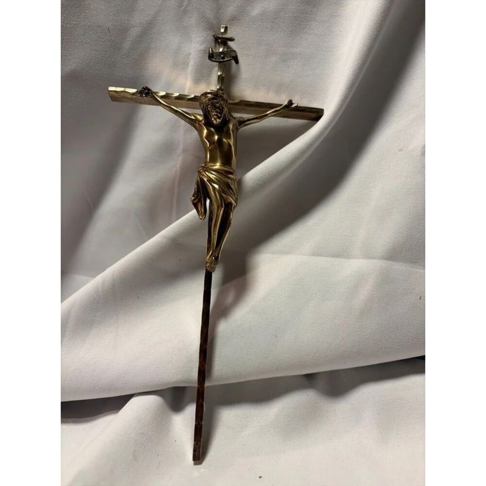 Metal Crucifix 10” cross made in Germany wall hanging Brass